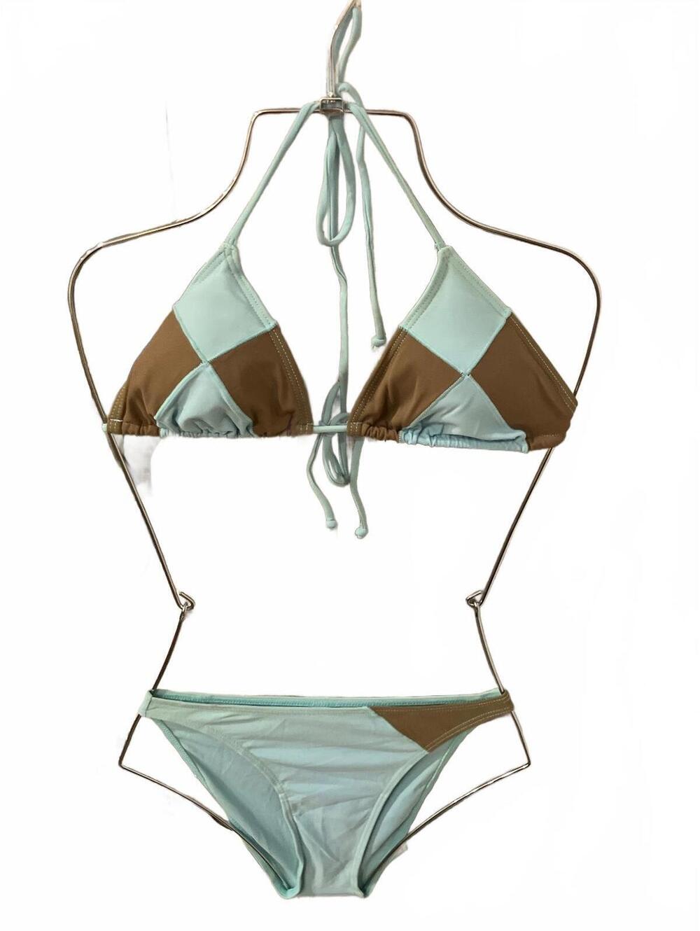NWOT Two-Tone Blue and Brown Triangle Bikini Set